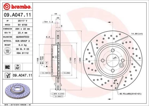 Stabdžių diskas BREMBO 09.A047.11