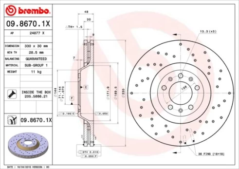 Stabdžių diskas BREMBO 09.8670.1X