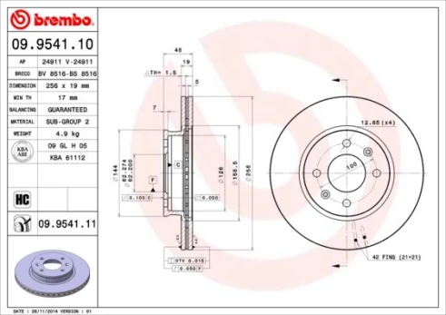 Stabdžių diskas BREMBO 09.9541.11