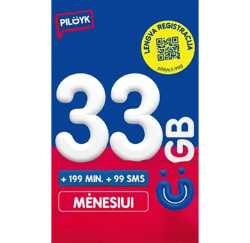 Pildyk 33 GB + 199 MIN + 99 SMS pakuotė