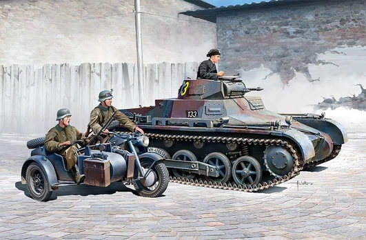 Plastic model German Panzer I Ausf.B & Motorcycle 1/35