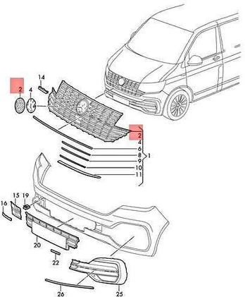 VAG Originalus VW Campmobile Typ2 Transp. LT Crafter Multivan VW emblema 7E0853601G2ZZ