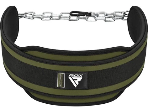 Sunkiosios atletikos diržas RDX T7 Pro Dipping Belt, žalia