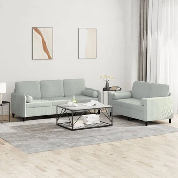 Sofa Sofos komplektas su pagalvėmis, 2 dalių, pilkas, aksomas