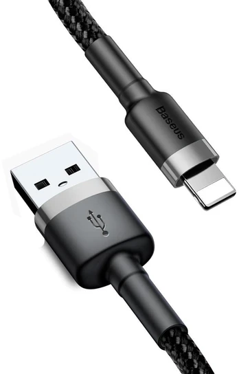 Baseus Cafule 2.4A 0.5m Lightning greito įkrovimo kabelis, pilkas / juodas