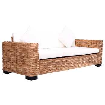 Trivietė sodo sofa, natūralus ratanas (244419)