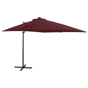 Gembinis skėtis su stulpu ir LED lemputėmis, raudonas, 250cm