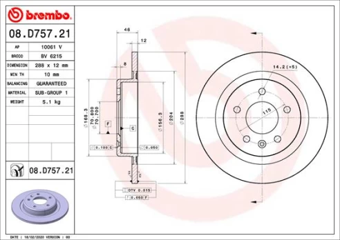 BREMBO 08.D757.21 Brake Disc