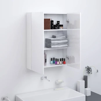 Veidrodinė vonios spintelė, balta, 60x15x75cm, MDF, blizgi