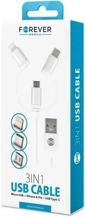 Kabelis Setty 3in1 cable USB - Lightning + USB-C + microUSB 1,0 m 2A