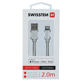 Laidas Swissten, USB/Apple Lightning, 2 m, sidabro