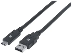 Laidas Manhattan USB To USB Type-C USB, USB Type-C, 2 m, juoda kaina