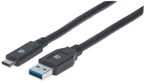 Laidas Manhattan USB To USB Type-C USB, USB Type-C, 3 m, juoda kaina