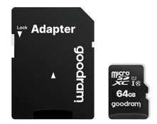 Goodram 64GB Micro SDHC U1-I Class 10 Memory Card with Adapter kaina
