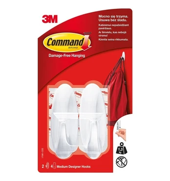 Kabliukas 3M Command T17081C, plastikas/plastilinas, balta, 2 vnt.
