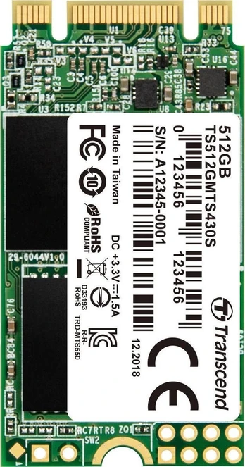 SSD|TRANSCEND|430S|512GB|M.2|SATA 3.0|TLC|Write speed 500 MBytes/sec|Read speed 560 MBytes/sec|MTBF 1000000 hours|TS512GMTS430S