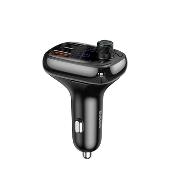Įkroviklis automobilinis + FM transmiteris BASEUS (S-13) (2xUSB 1xUSB-C) juodas