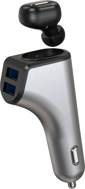 Įkroviklis automobilinis Platinet + Bluetooth ausinė (2xUSB 2.4A)