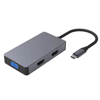 Adapteris USB Type-C - 2x HDMI, 1x VGA, 1x USB Type-A, 1x USB Type-C PD60W