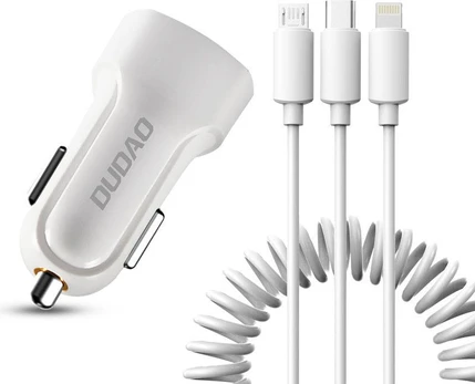 Dudao car kit 2x USB 2.4A charger + 3in1 Lightning / Type C / micro USB cable