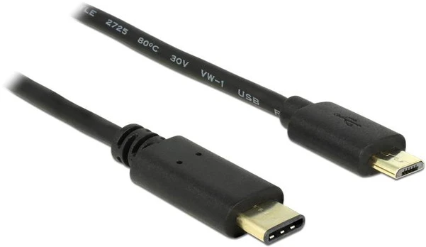 Laidas Delock USB / USB-C Micro USB B male, USB C male, 2 m, juoda