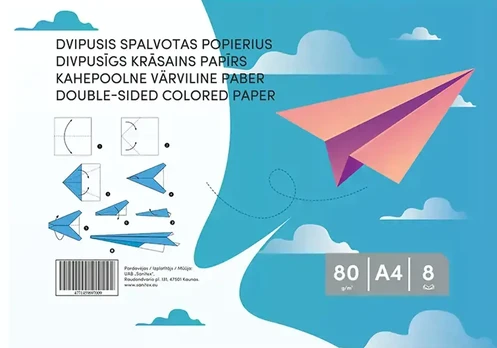 Spalvotas popierius , dvipusis, 8 lapai, 80 g/m²