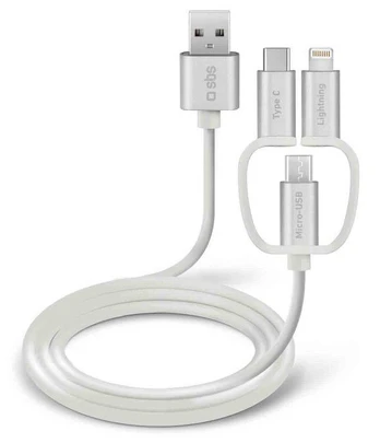 Laidas SBS 3in1, USB Type C/Micro USB/USB 2.0 Type A/Apple Lightning, balta