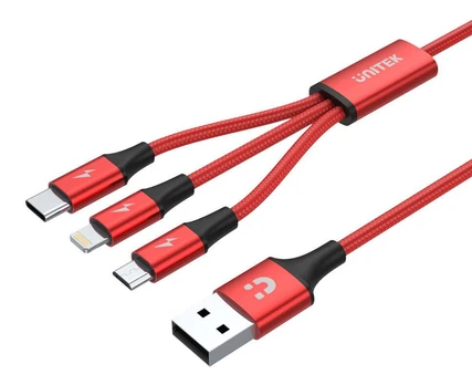 UNITEK C4049RD USB laidas 1,2 m USB A USB C/Micro-USB B/Lightning Red