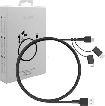 Laidas Aukey, USB Type C/Micro USB/USB 2.0 Type A/Apple Lightning, juoda
