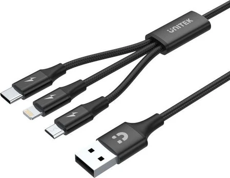 UNITEK C14049BK USB kabelis 1,2 m USB 2.0 USB C Micro-USB B/Lightning Juoda