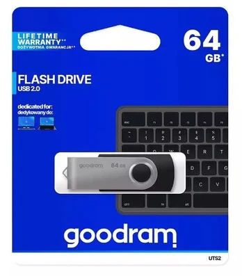 Goodram UTS2 USB atmintukas 64 GB USB A tipo 2.0 Juoda, Sidabras