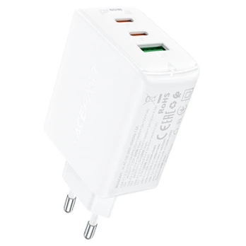 Sieninis įkroviklis "Acefast A41", 2x USB-C + USB, GaN 65W (baltas)