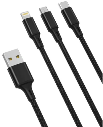 "XO 3in1" kabelis USB-C / "Lightning" / "Micro 2.4A", 1,2 m (juodas)
