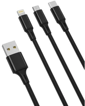 "XO 3in1" kabelis USB-C / "Lightning" / "Micro 2.4A", 1,2 m (juodas) kaina