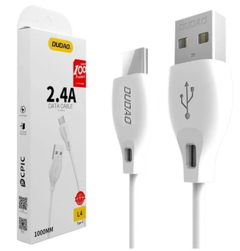 USB ir USB-C kabelis Dudao L4T 2.4A 1 m (baltas)