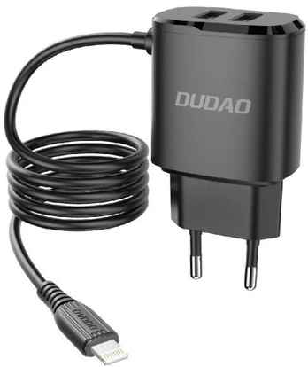 Sieninis įkroviklis Dudao A2Pro 2x USB su USB-C kabeliu (juodas)