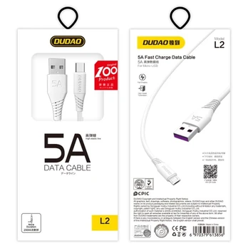 USB ir USB-C kabelis Dudao L2T 5A, 2 m (baltas)