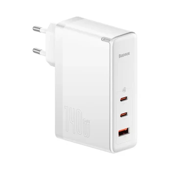 "Baseus GaN5 Pro" sieninis įkroviklis 2xUSB-C + USB, 140W (baltas)