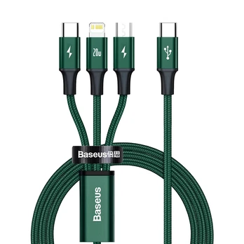 Kabelis USB-C 3w1 Baseus Rapid Series, mikro USB / Lightning / USB-C, 20 W, 1.5 m (grün)