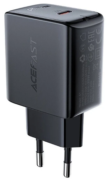 Sieninis įkroviklis "Acefast A1 PD20W", 1x USB-C (juodas)