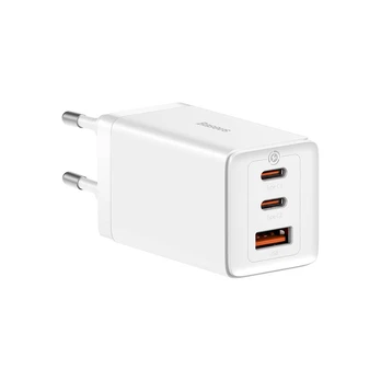 "Baseus GaN5 Pro" sieninis įkroviklis 2xUSB-C + USB, 65W (baltas)