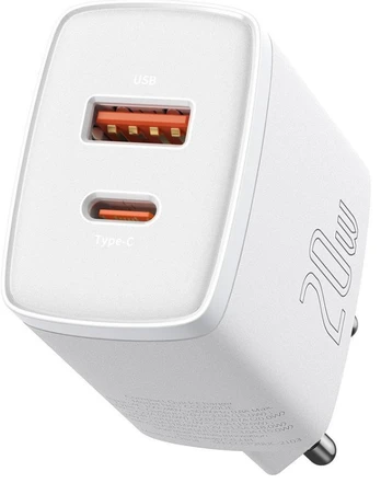 "Baseus" kompaktiškas greitasis įkroviklis, USB, USB-C, 20 W (baltas)