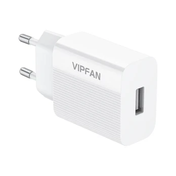 "Vipfan E01" sieninis įkroviklis, 1x USB, 2,4 A (baltas)