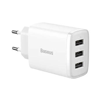 "Baseus" kompaktiškas greitasis įkroviklis, 3x USB, 17 W (baltas)