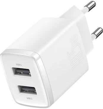 "Baseus" kompaktiškas greitasis įkroviklis, 2x USB, 10,5 W (baltas)