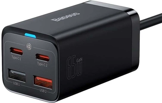 Baseus GaN3 Pro Wall Charger PD / 65W / 2x USB-C / 2x USB + USB-C - USB-C Cable