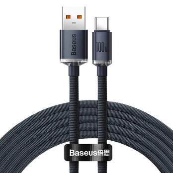 "Baseus Crystal Shine" USB-USB-C kabelis, 100 W, 1,2 m (juodas)