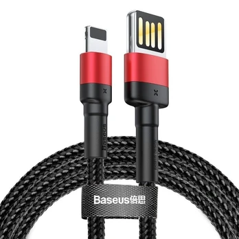 "Baseus Cafule" dvipusis USB "Lightning" laidas 2,4A 1 m (juodas + raudonas)