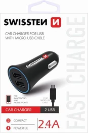 „Swissten“ automobilinis įkroviklis 2x USB-A 2,4 A (20110900) kaina