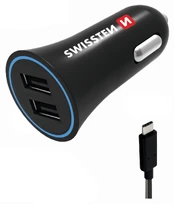 Automobilių įkroviklis 2.4a 2x USB + USB-C Swissten Cable kaina